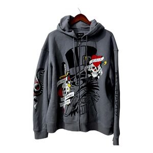 Ed Hardy Love Kills Slowly Skull Heart Zip Hoodie Gray XXL
